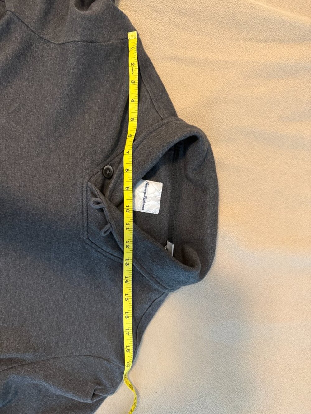 Tommy Bahama Men's Large Grey Shawl Collared Sweatshirt Pullover Button Neck - Picture 6 of 12